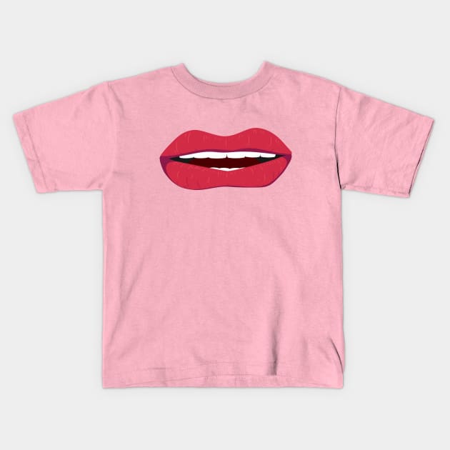 RED LIPS FACE MASK Kids T-Shirt by Bombastik